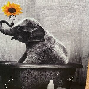 Gray and Yellow Photography Art with Sunflower and Elephant